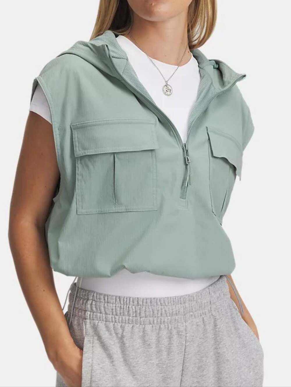 Under Armour Sage Green Unstoppable Utility Women's Sleeveless Hoodie waterproof